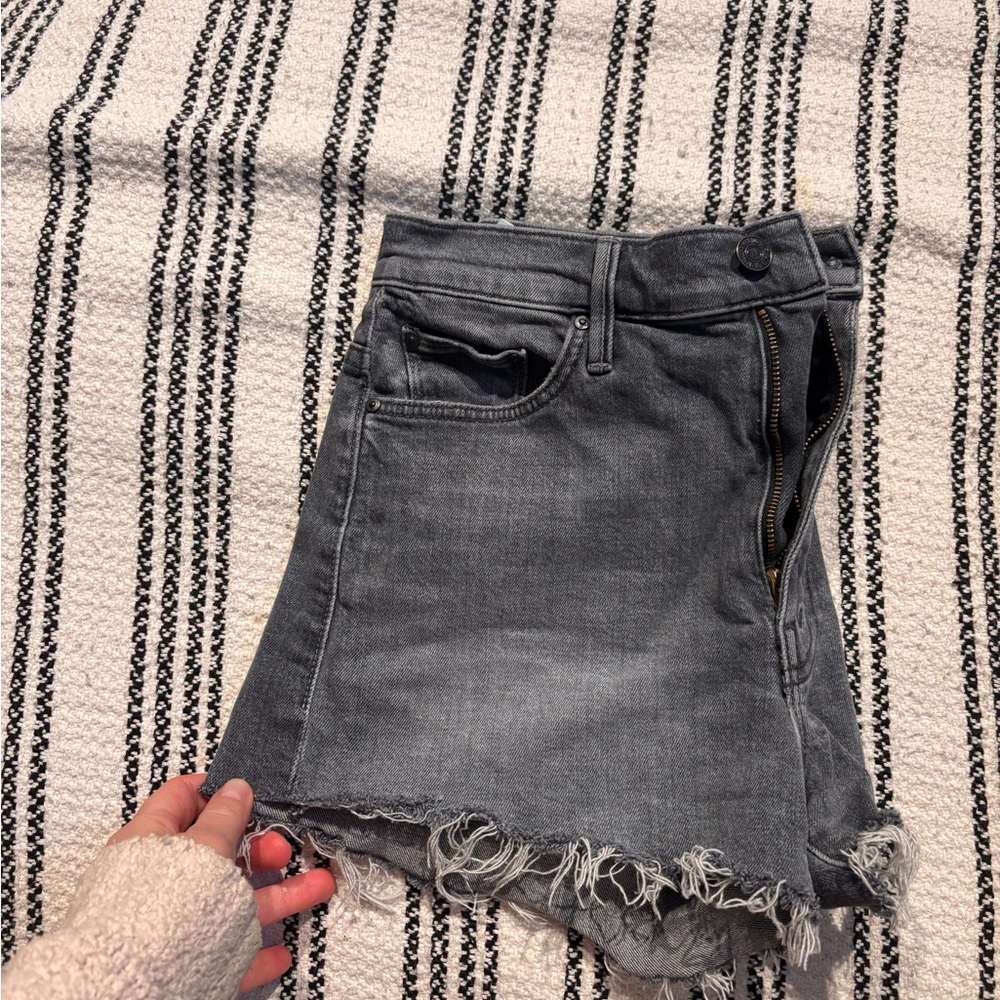 MOTHER Gray Jean Shorts Distressed Denim
